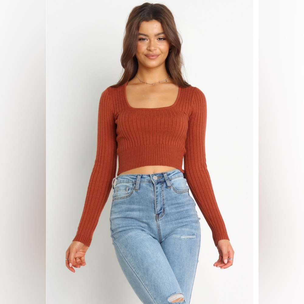 PETAL AND PUP - Rust Ribbed Knit Crop Top